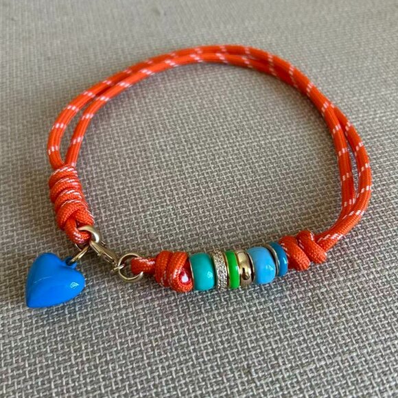 Roxanne Assoulin The Super Size Happy Cord Necklace Orange Necklace/Blue Heart - Picture 4 of 5